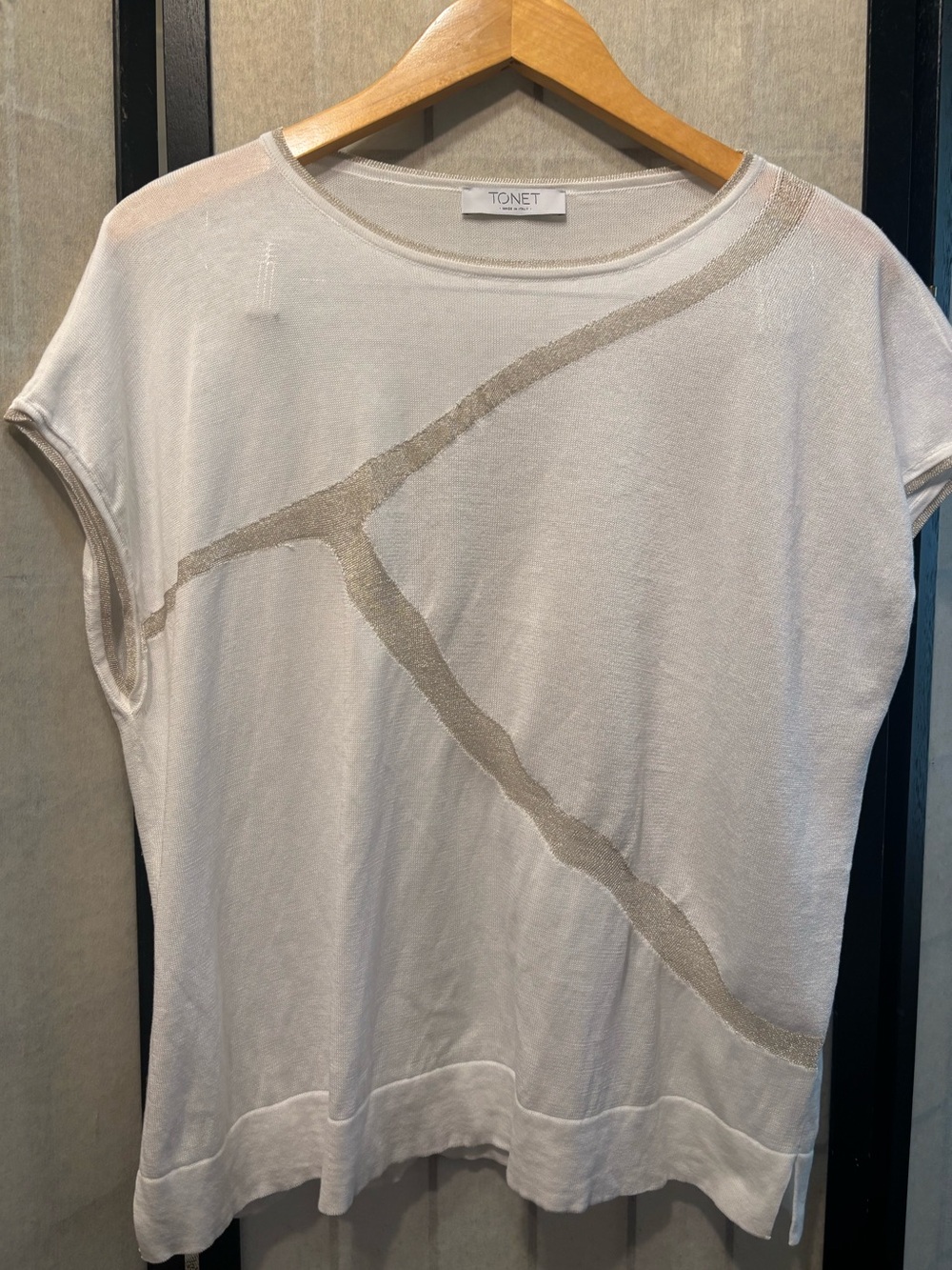 TONET Italian Luxury Diagonal Metallic-Weave Insert Knit Top | Made in Italy